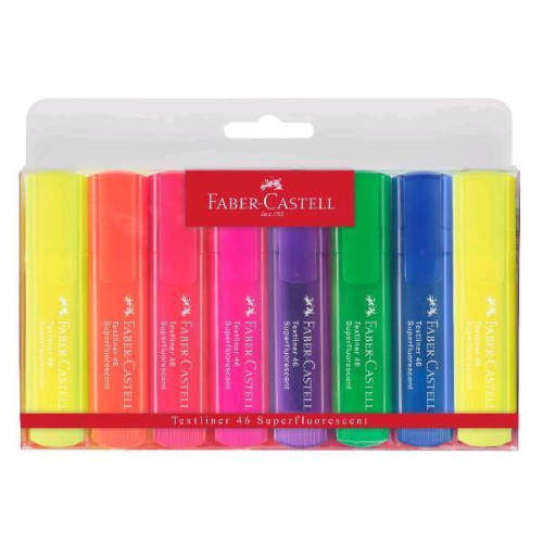 FABER CASTELL EVIDENZIATORI TEXTLINER SUPERFLUO PUNTA A SCALPELLO 1/5 mm COLORI ASSORTITI CONF 8 Pz.